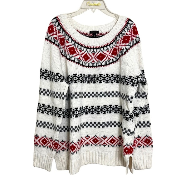 Talbots Cozy Wool‎ Blend Fair Isle Sweater Size XL Casual Winter White Red Blue - Picture 1 of 10
